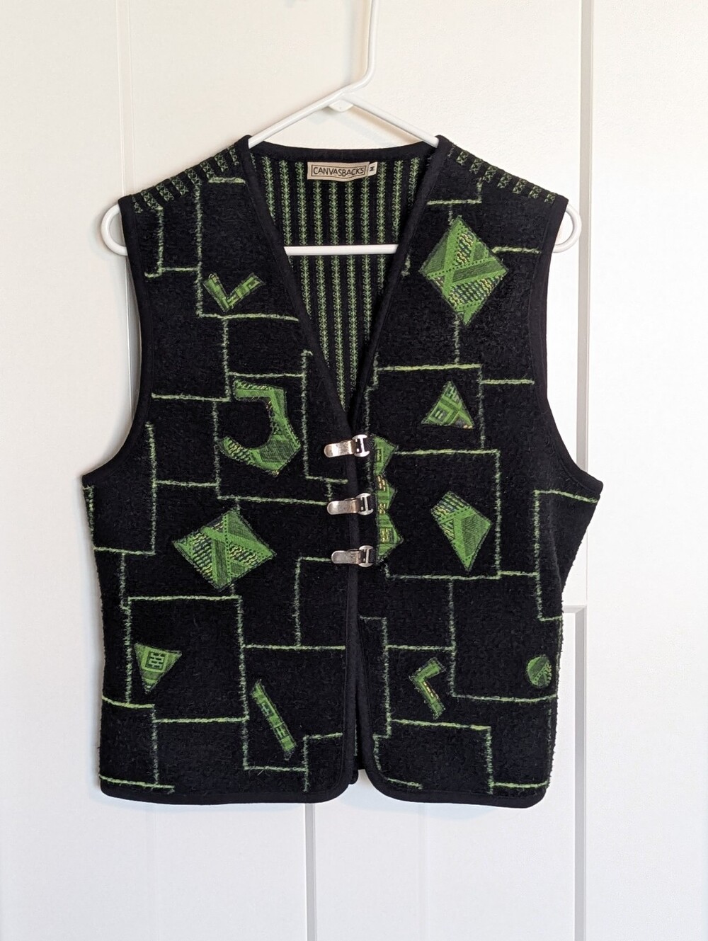 Canvasbacks Vintage Patchwork Green and Black Geometric Quilted Vest sz M